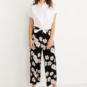 Madewell Black Wide-Leg Pants with Cream Floral Print